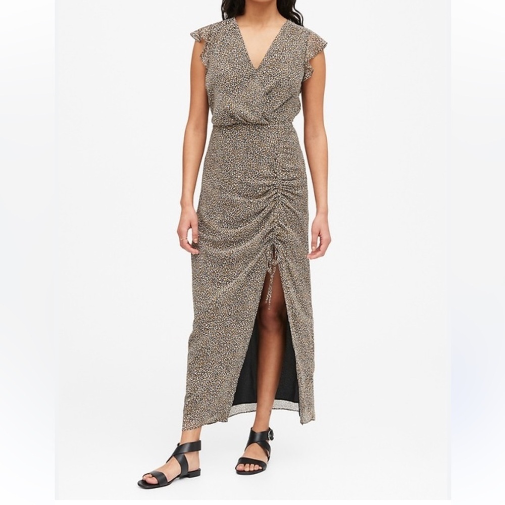 Banana Republic Ruched Leopard Print Maxi Dress